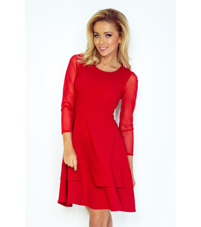  Dress with sleeves of tulle - red 141-2 