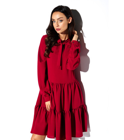 Dress with a bow in colours L319 crimson