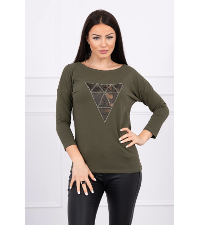 Bluzka z nadrukiem trójkąta khaki S/M - L/XL