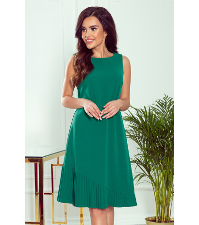  308-1 KARINE - trapezoidal dress with asymmetrical pleat - green 