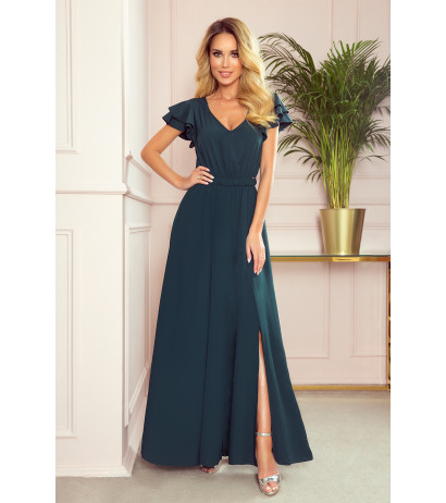  310-1 LIDIA long dress with neckline and frills - green 