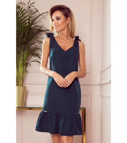  306-2 ROSITA Dress with bows on the shoulders and frill - green 