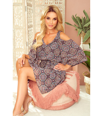  292-3 MARINA flimsy dress with a neckline - Moroccan pattern 