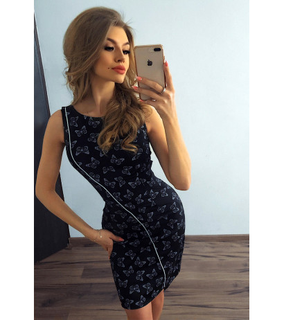  MM 004-8 Asymmetrical dress - black with white butterflies 