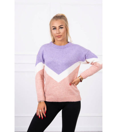 Sweter w geometryczne wzory fioletowy+pudrowy róż