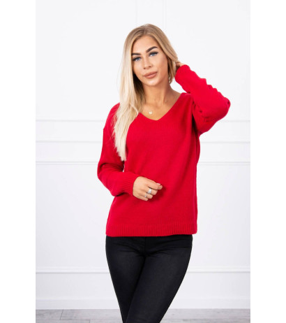 Sweter z dekoltem V czerwony