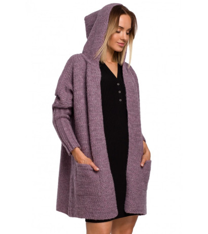 M556 Chunky knit hooded cardigan - heather