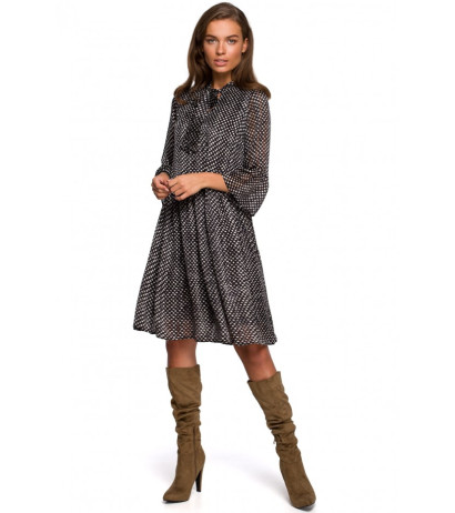 S237 The neck chiffon dress with irregural print - model 1