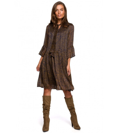 S237 The neck chiffon dress with irregural print - model 3