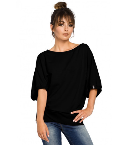 B048 Oversized blouse with a wrap detail - black