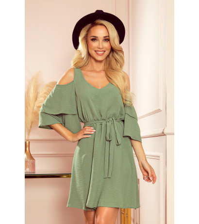  292-6 MARINA flimsy dress with a neckline - olive colour 