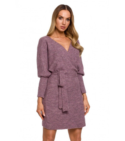 M631 Wrap sweater dress with a tie detail - heather
