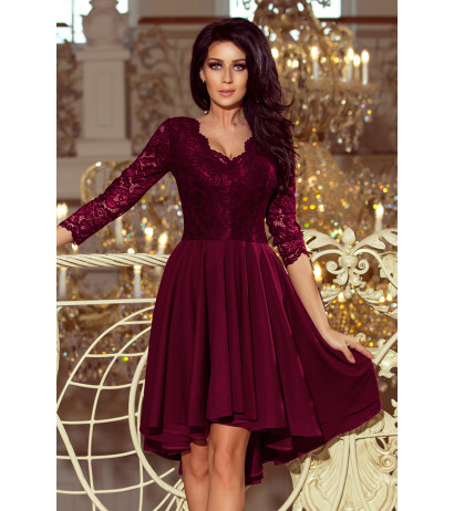  210-13 NICOLLE - dress with longer back with lace neckline - plum 