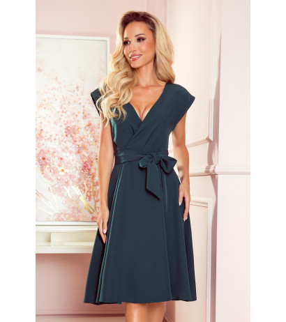  348-2 SCARLETT - flared dress with a neckline - green 
