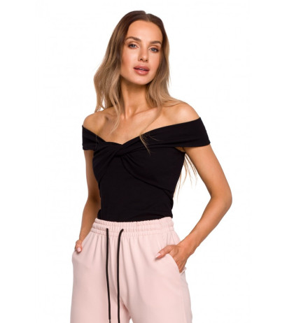 M680 Sleeveless top with knotted neckline - black