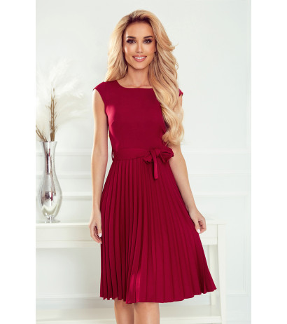  311-11 LILA Pleated dress with short sleeves - color burgundy 