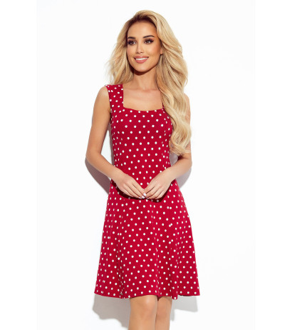  241-2 STELLA Dress with a neckline - burgundy in polka dots 