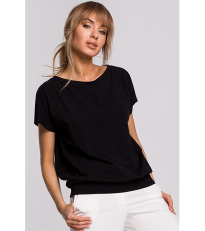 M498 Wrap back short-sleeved top - black