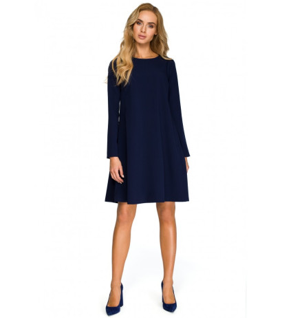 S137 Shift dress with chiffon back detail - navy blue