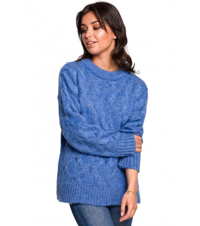 BK038 Pleated knit pullover sweater - blue
