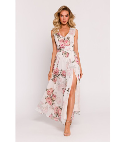 M781 Chiffon maxi dress with leg split - model 2