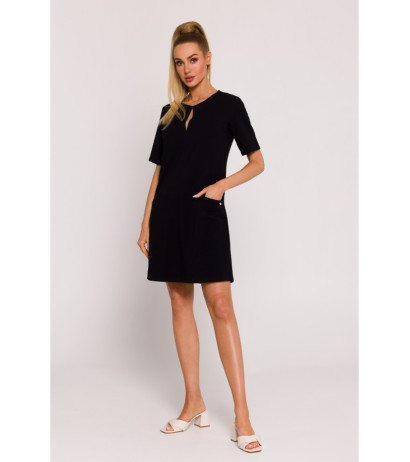 M788 Trapeze dress with front pockets - black