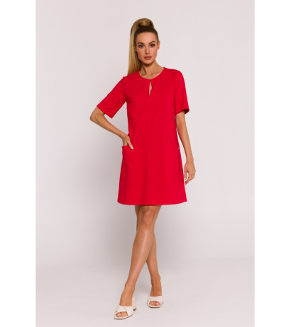 M788 Trapeze dress with front pockets - red