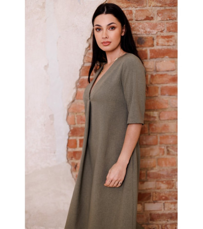 B280 V-neck trapeze dress - olive green