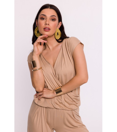 B288 Viscose wrap top with V-neck - cappuccino