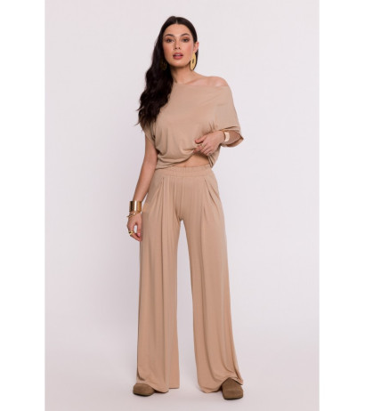 B289 Viscose trousers with elasticated waistband - cappuccino