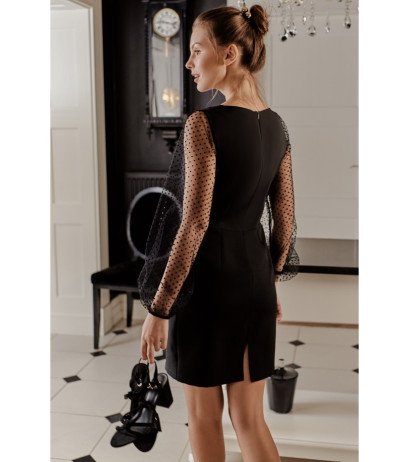 K032 Tulle sleeve mini dress - black