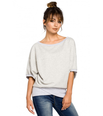 B048 Oversized blouse with a wrap detail - light grey