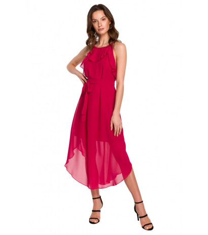 K137 Choker chiffon dress - fuchsia
