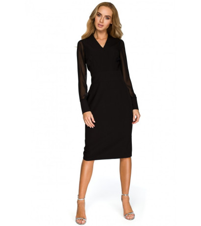 S136 Chiffon sleeve sheath dress - black