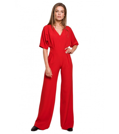 S285 Wide leg jumpsuit with V-neck - red