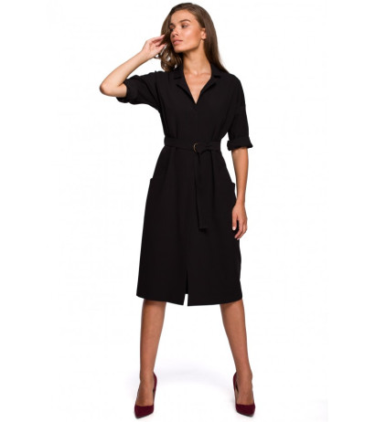 S230 Midi shirt dress with patch pockets - black