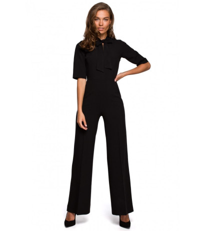 S243 Elegant jumpsuit with a tie neck - black