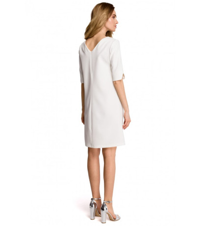 S113 Minimalist dress with back v-neck - ecru