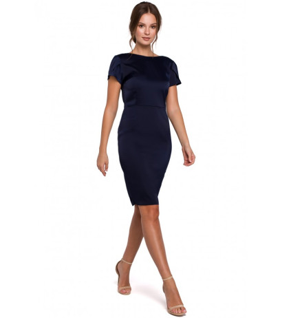 K041 Sheath dress with a cowl neck in the back - navy blue