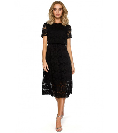 M405 lace crop top midi dress - black