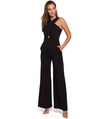 K029 Cross front jumpsuit - black