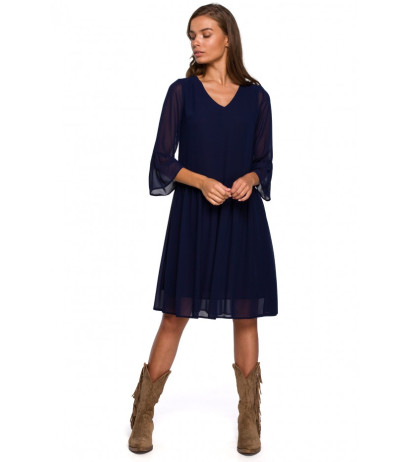 S236 Plain chiffon dress - navy blue