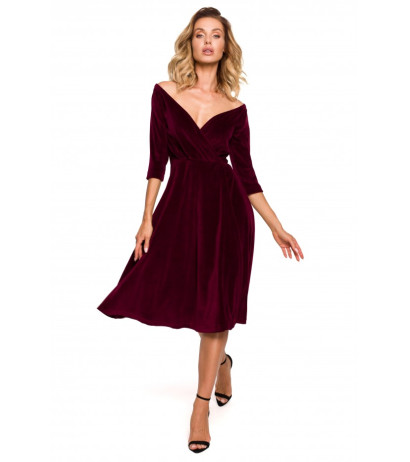 M645 Velvet wrap front midi dress - maroon