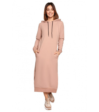 B197 Midi Dress With A Hood - mocca