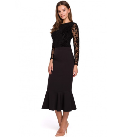 K025 Ruffled pencil skirt - black