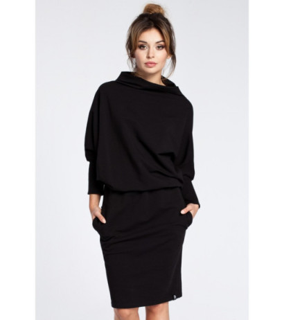 B032 Stilinga mini suknelė kimono rankovėmis - juoda