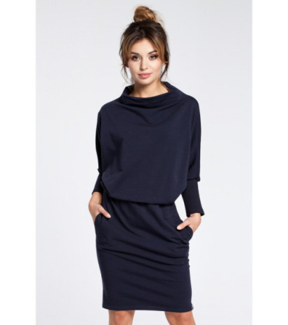 B032 Stilinga mini suknelė kimono rankovėmis - tamsiai mėlyna