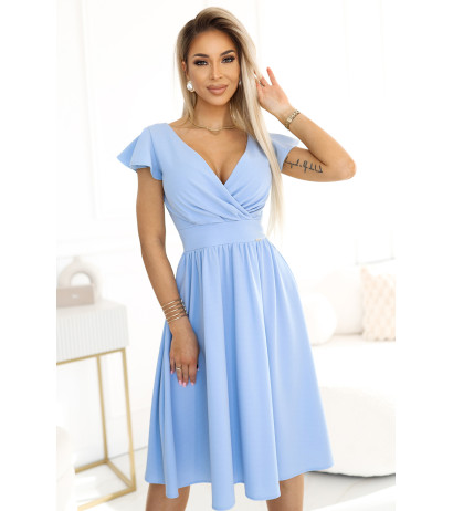  425-12 MATILDE Dress with a neckline and short sleeves - light blue 