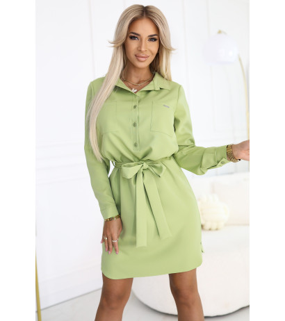  284-3 CAMILLE Shirt dress with pockets and ties - olive color 