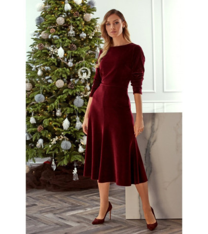 Bordo spalvos, veliūrinė suknelė M557